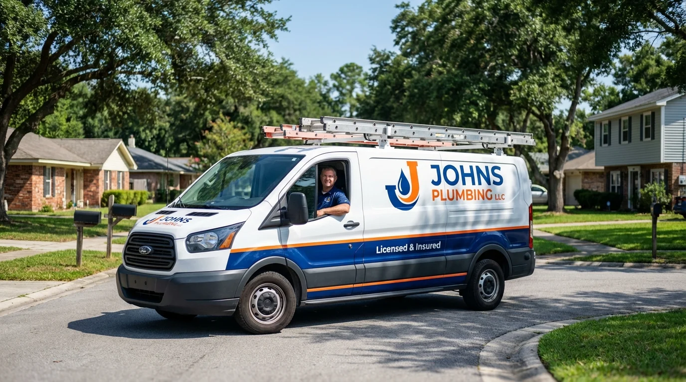 Johns Plumbing LLC service van in Raymond, ME