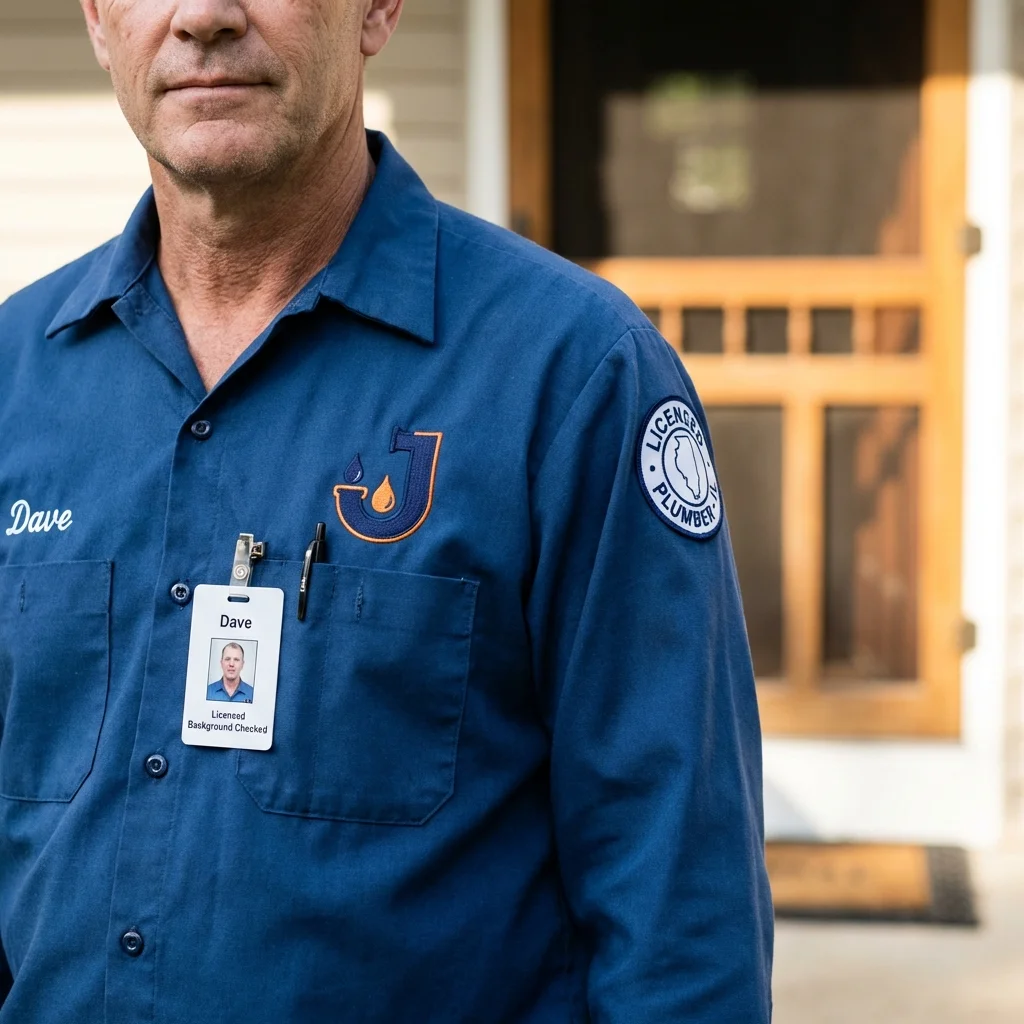 Licensed plumber showing ID badge in Raymond, ME